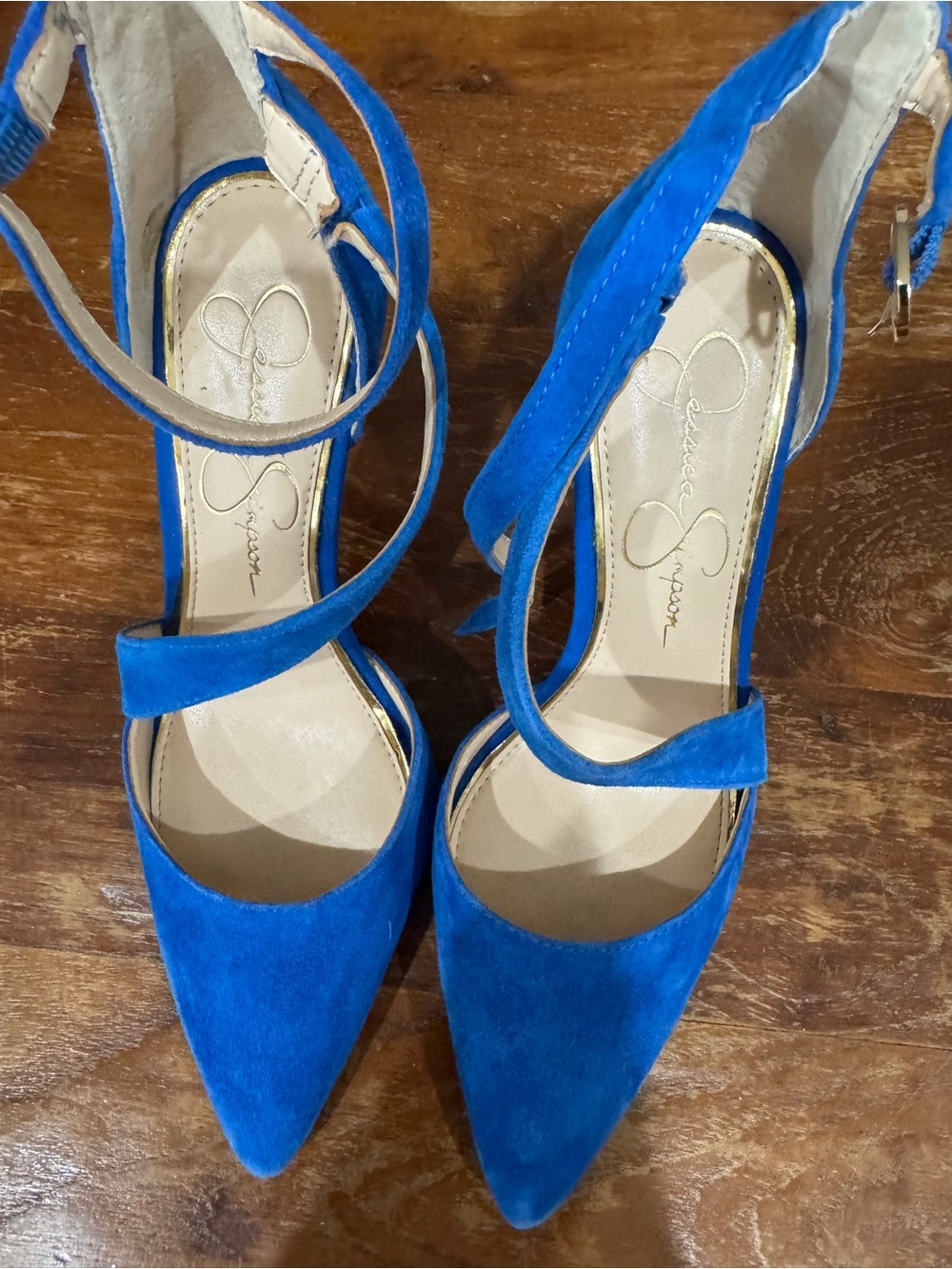 Jessica Simpson Cobalt Blue Suede Pointed-Toe Ankle-Strap Heels